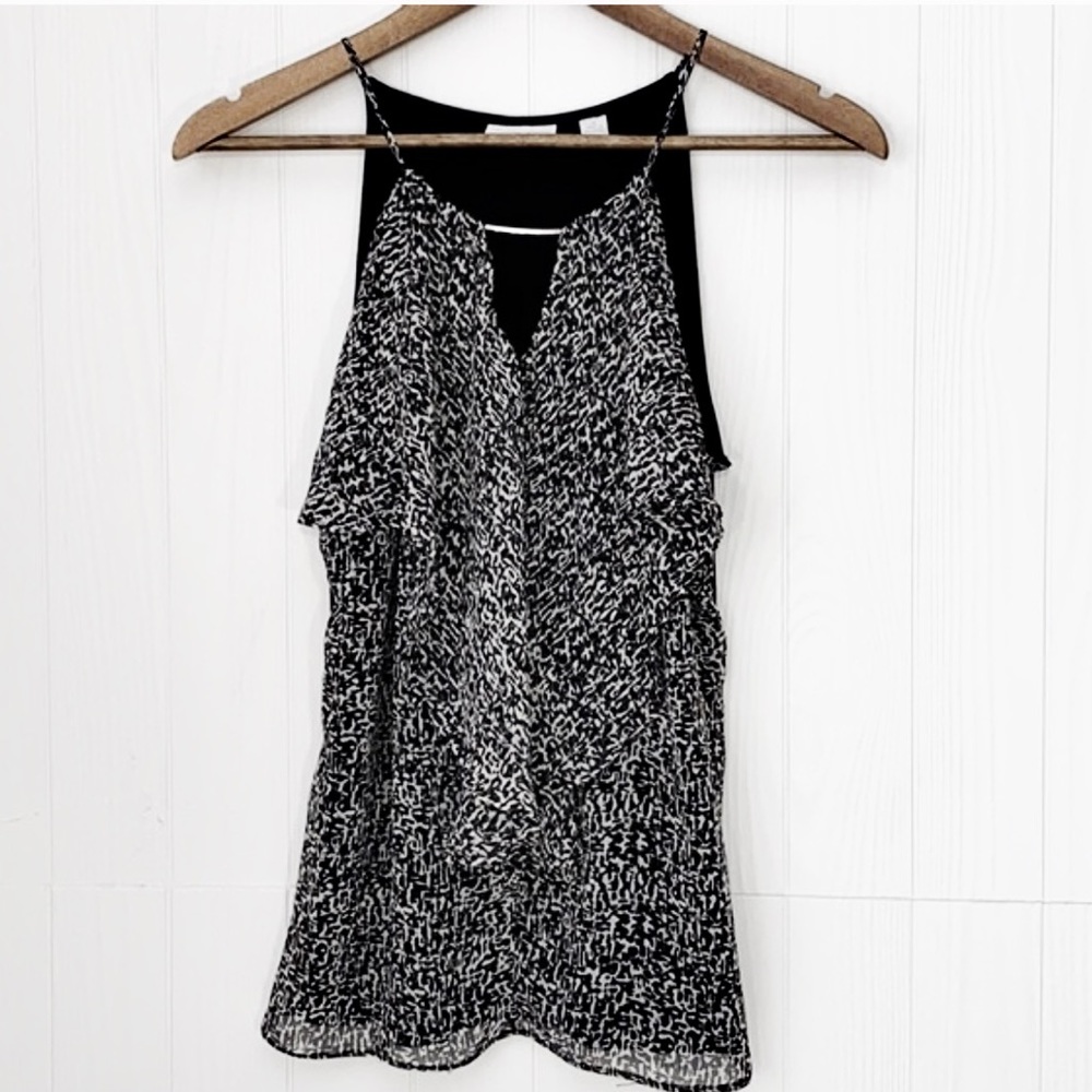 New York & Company | Ruffled Black and White Tank